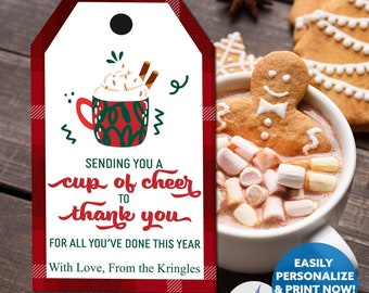 Printable Cup of Cheer Gift Tag, Christmas Coffee, Hot Cocoa & Tea, Teacher Gifts (PDF)