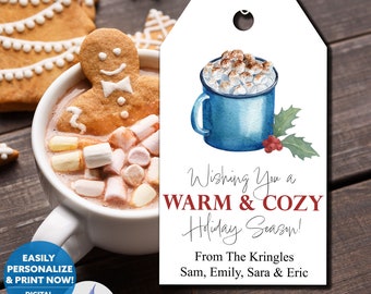 Printable Hot Cocoa Gift Tags, Teacher Gifts, Classroom Favor, Warm & Cozy Holiday Design (PDF)
