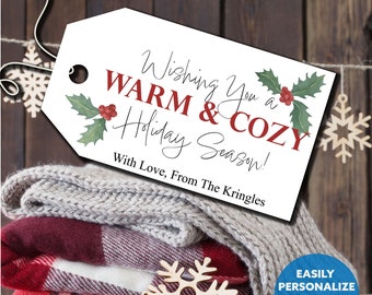 Printable Warm & Cozy Blanket Gift Tag, Christmas Gift Tag for Teacher Gifts, Socks, Hot Cocoa, and Knitting