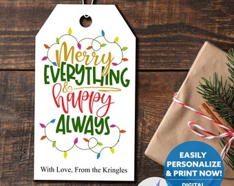 Printable Merry Everything Happy Always Gift Tag, Holiday Treat Tag, Red & Green Design (PDF)