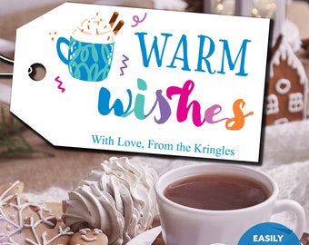 Printable Warm Wishes Gift Tag, Hot Cocoa, Coffee & Tea Christmas Tag (PDF)