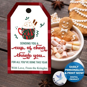Etichetta regalo stampabile per cioccolata calda, etichetta per tazza di allegria, etichetta per caffè di Natale, etichetta regalo modificabile per le feste per insegnanti, dipendenti, clienti, regalo di ringraziamento