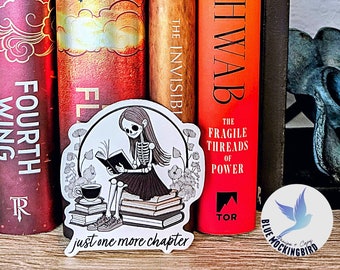 Just One More Chapter Sticker, Reading Skeleton Sticker, Book Sticker for Tablet, Book Lover Gift, Reader Sticker, Bookish Kindle Sticker