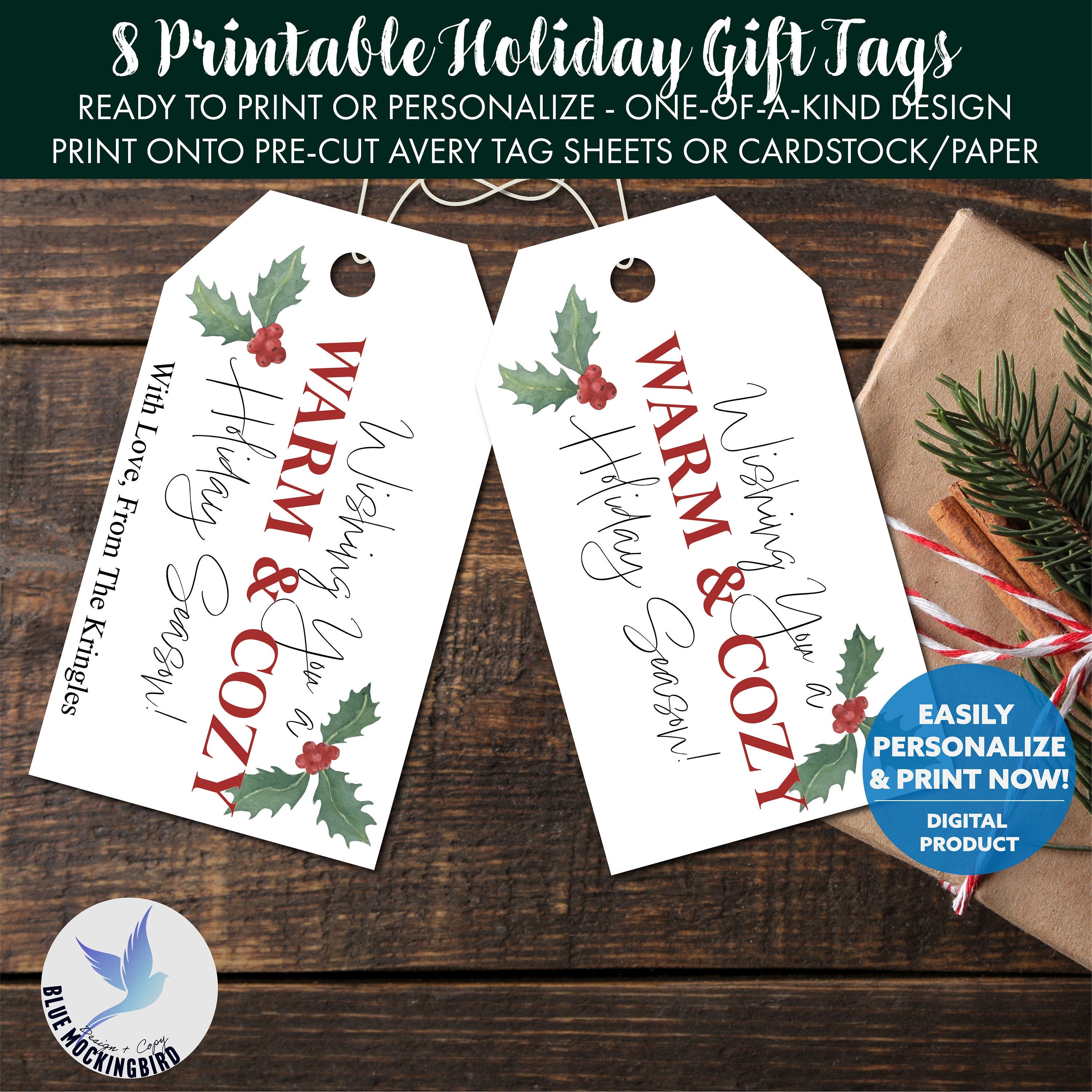 Warm & Cozy Printable Holiday Gift Tag, Holiday Blanket Tag, Christmas