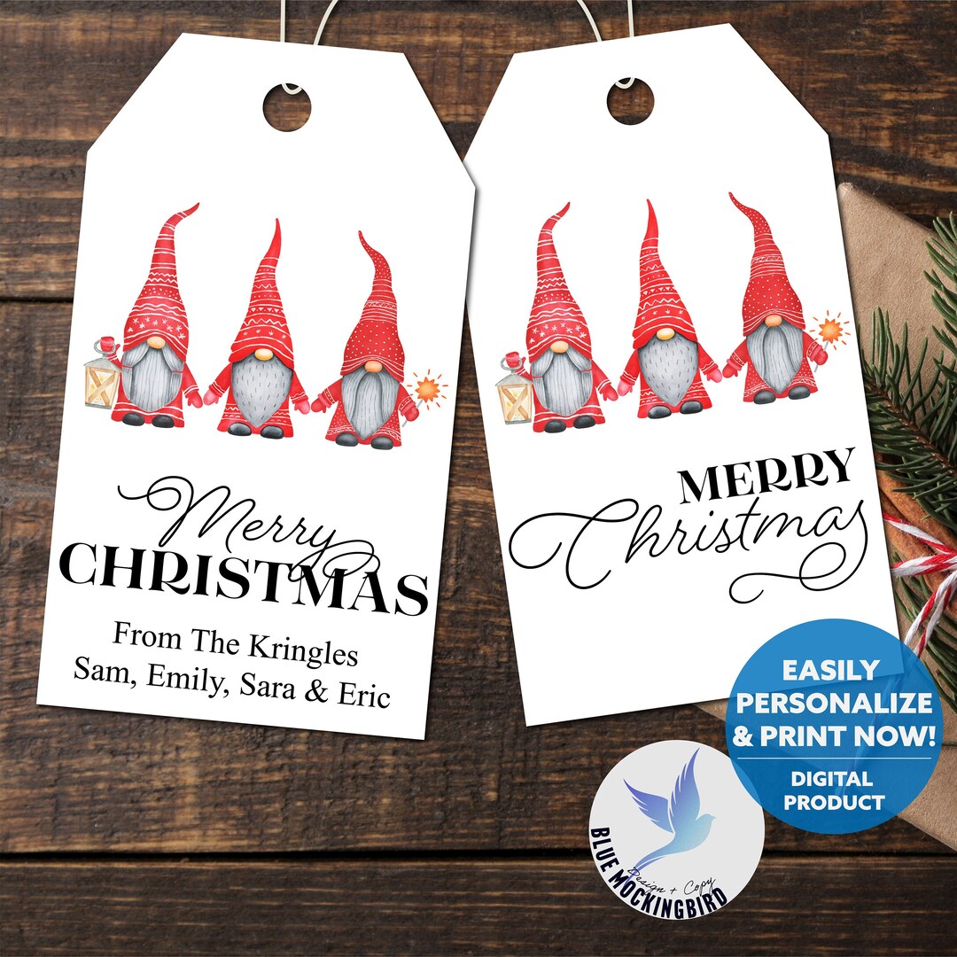 Printable Watercolor Gnome Christmas Gift Tags, Editable Treat Tags ...