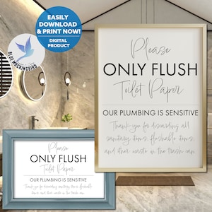Flush Only Toilet Paper Sign, Airbnb Restroom Sign, Sensitive Plumbing Sign, Guest Bathroom Sign, Printable Airbnb Sign, Rental Toilet Paper
