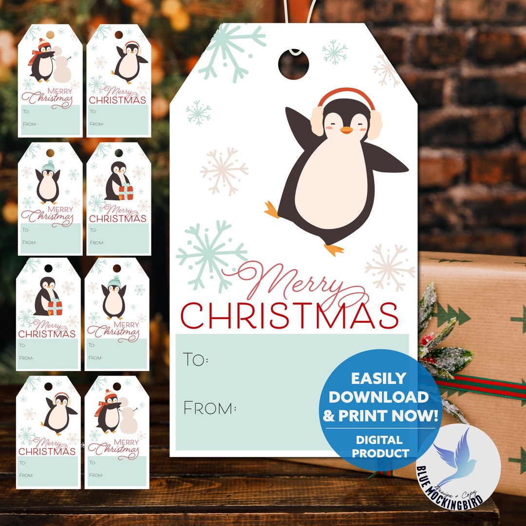 Penguin Printable Christmas Gift Tags Merry Christmas Tag - Etsy