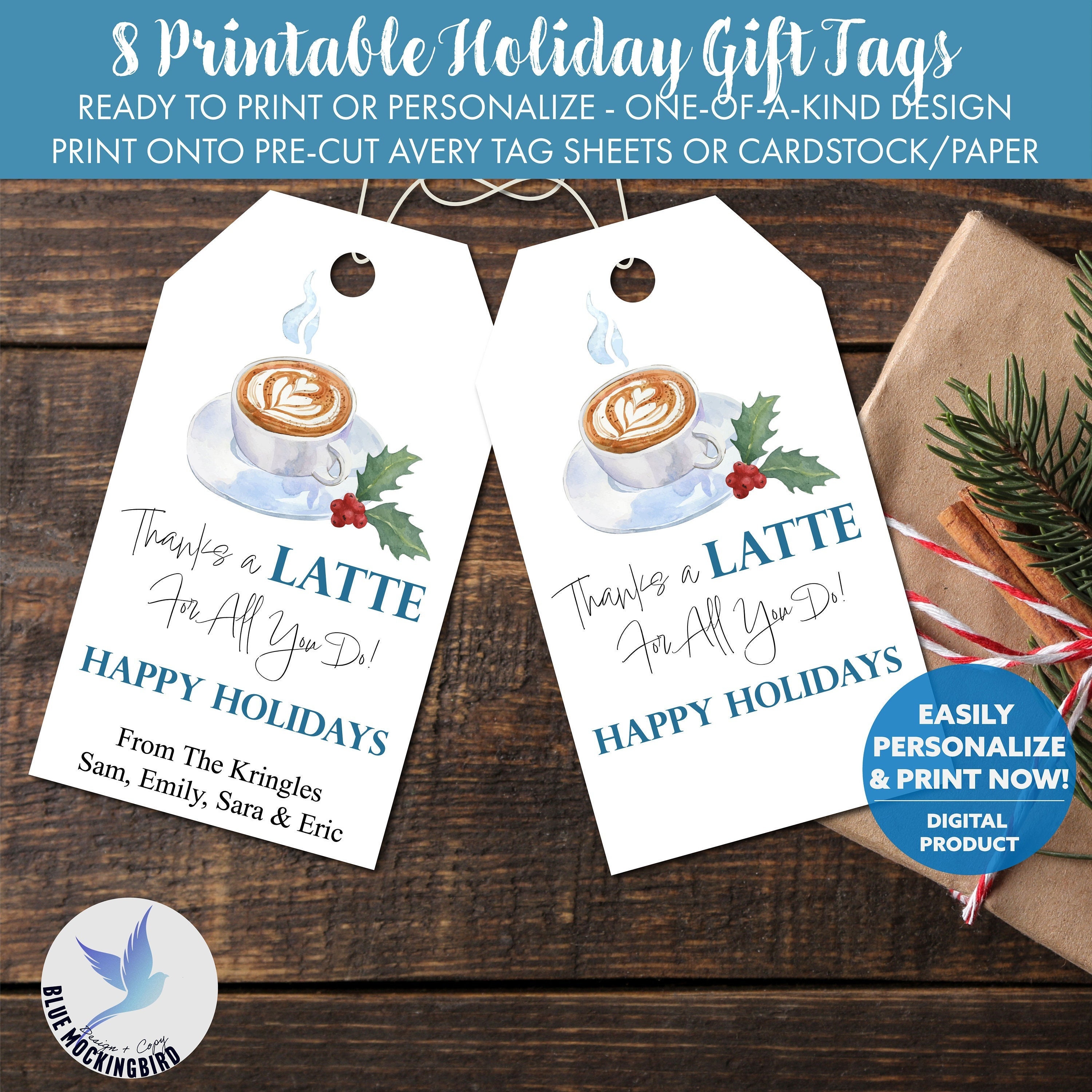 Printable Christmas Coffee Gift Tag | "thanks a Latte" Appreciation Tag ...