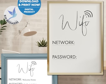Editable Wifi Password Sign, Modern Printable for AirBnB, Guest, Office, Vacation Rentals (PDF)