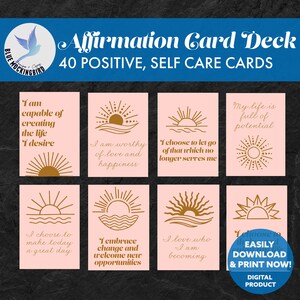 Baraja de cartas de afirmación bohemia, 40 cartas de afirmación imprimibles, afirmación positiva, tarjeta motivacional, tarjeta de cuidado personal, tarjeta de bondad imprimible
