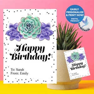 Étiquette imprimable personnalisable de joyeux anniversaire succulentes, étiquette de succulentes, étiquette d'anniversaire d'amant de plante, étiquette de cadeau de plante, étiquette de cadeau de joyeux anniversaire, anniversaire