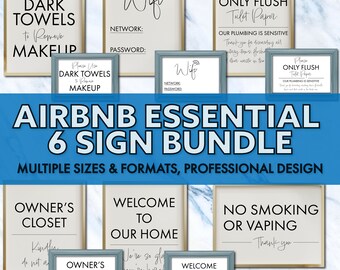 Airbnb Sign Bundle, Vacation Rental Essential Printable Signage for WiFi, Smoking, Makeup Removal & More