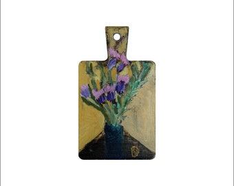 Still life 'Lavender' by Katia Demyanova. Original oil painting on cutting board, floral still life, wall decor, k-454