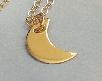 14k Solid Gold Moon, 1/2&quot; Hand Forged Gold Moon Charm, Gold Moon Charm, Celestial Moon Bracelet Charm, Earring Charm Option