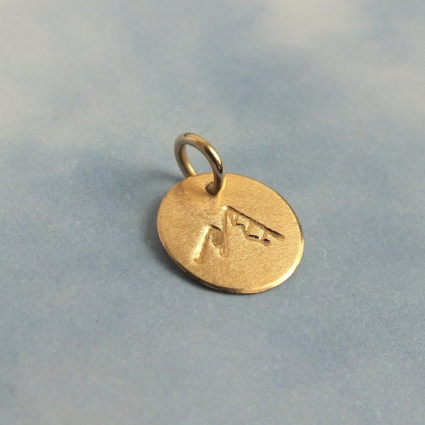 Dainty Mountain Charm, 14k Solid Yellow White or Rose Gold, Handstamped Mountain Charm, 14k Mountain Pendant, Gold Mountain Range Charm