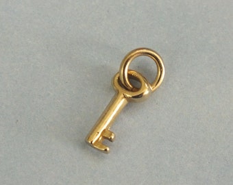 Dainty Key Charm, 14k Solid Gold Key Pendant, Gold Key Charm, Solid Gold Key to My Heart, Tiny Gold Key Charm