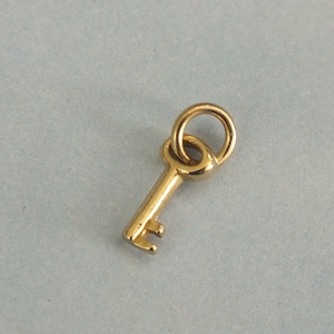 14k Key Charm -Tiny- 14k Solid Gold Key Pendant, Key to My Heart, Tiny 8.8mm Solid Cast Gold Key Charm