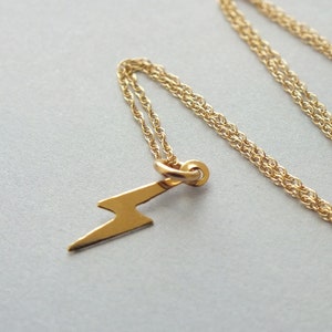 Small Lightning Bolt Necklace, 14k Solid Gold Lightning Bolt Charm Necklace, Lightning Bolt Necklace for Men or Women, Unisex Gold Necklace