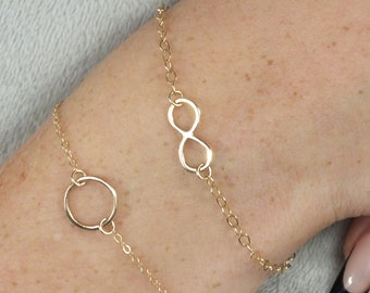 Infinity Charm Bracelet, 14k Solid Gold Endless Love Bracelet, Wedding Present, Anniversary Gift for Her