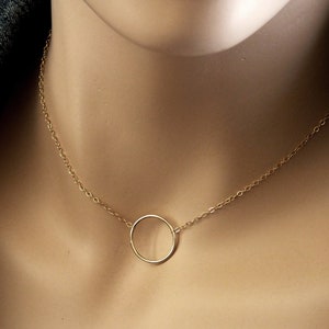 Large Circle of Life Necklace, 14k Solid Gold Open Circle Necklace, Minimalist Gold Necklace, Dainty Gold Circle Necklace