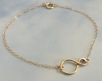 Dainty Infinity Bracelet, 14k Solid Gold Modified Infinity Bracelet, Anniversary Present, Gift for Her, Gold Forever Bracelet