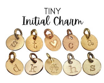 Personalized Tiny 6mm Initial Charm, 1/4” 14k Solid Gold Initial Charm Hand Stamped • Yellow, Rose, White Gold • Gift for Her, Gift for Mom
