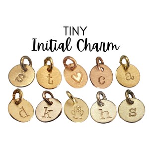 Personalized Tiny 6mm Initial Charm, 1/4” 14k Solid Gold Initial Charm Hand Stamped • Yellow, Rose, White Gold • Gift for Her, Gift for Mom