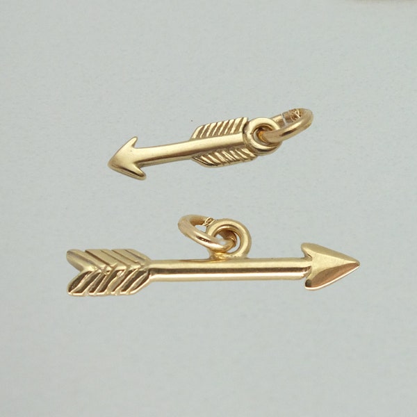 Dainty Arrow Charm, 14k Solid Gold Arrow Pendant, Dainty Gold Arrow Charm, 14k Gold Horizontal Arrow Charm, 14k Gold Vertical Arrow Charm