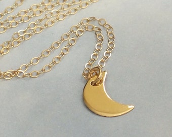 Crescent Moon Necklace, 14k Solid Gold Moon Charm Necklace, Dainty Gold Moon Pendant Necklace, Gold Crescent Moon Necklace