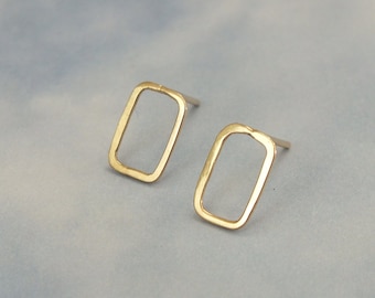 Rectangle Stud Earrings, 14k Solid Gold Rectangle Studs, Minimalist Gold Studs, Geometric Gold Earrings, Gold Square Studs, Square Earrings