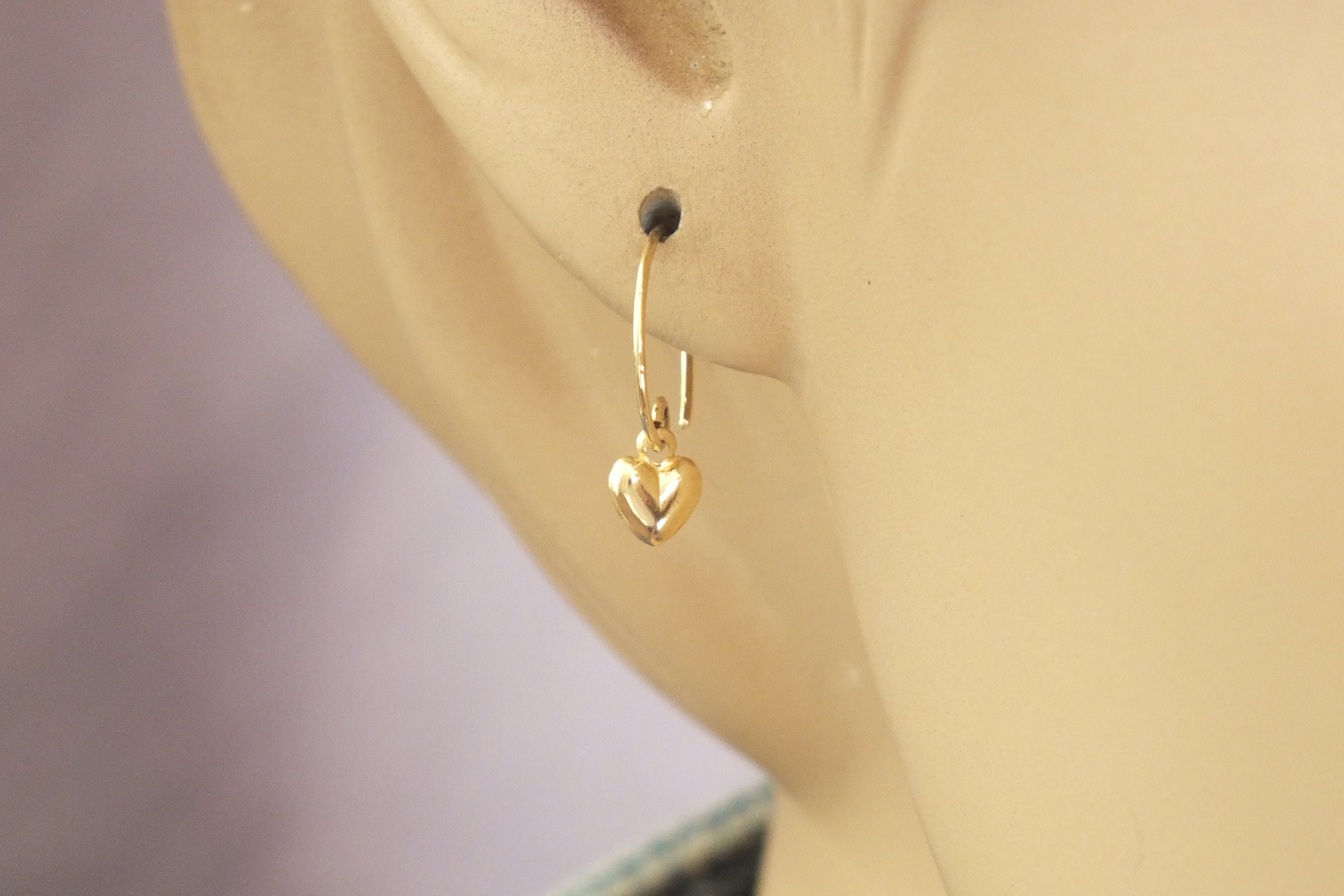 Heart Huggie Hoop Earrings, 14k Solid Gold Heart Hoop Earrings, Gold