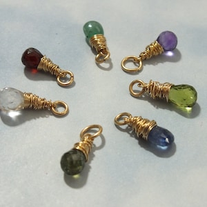 Gold Birthstone Charm, 14k Solid Gold Birthstone Charm to add on Chains and Necklaces, Wire Wrapped Personalized Gemstone