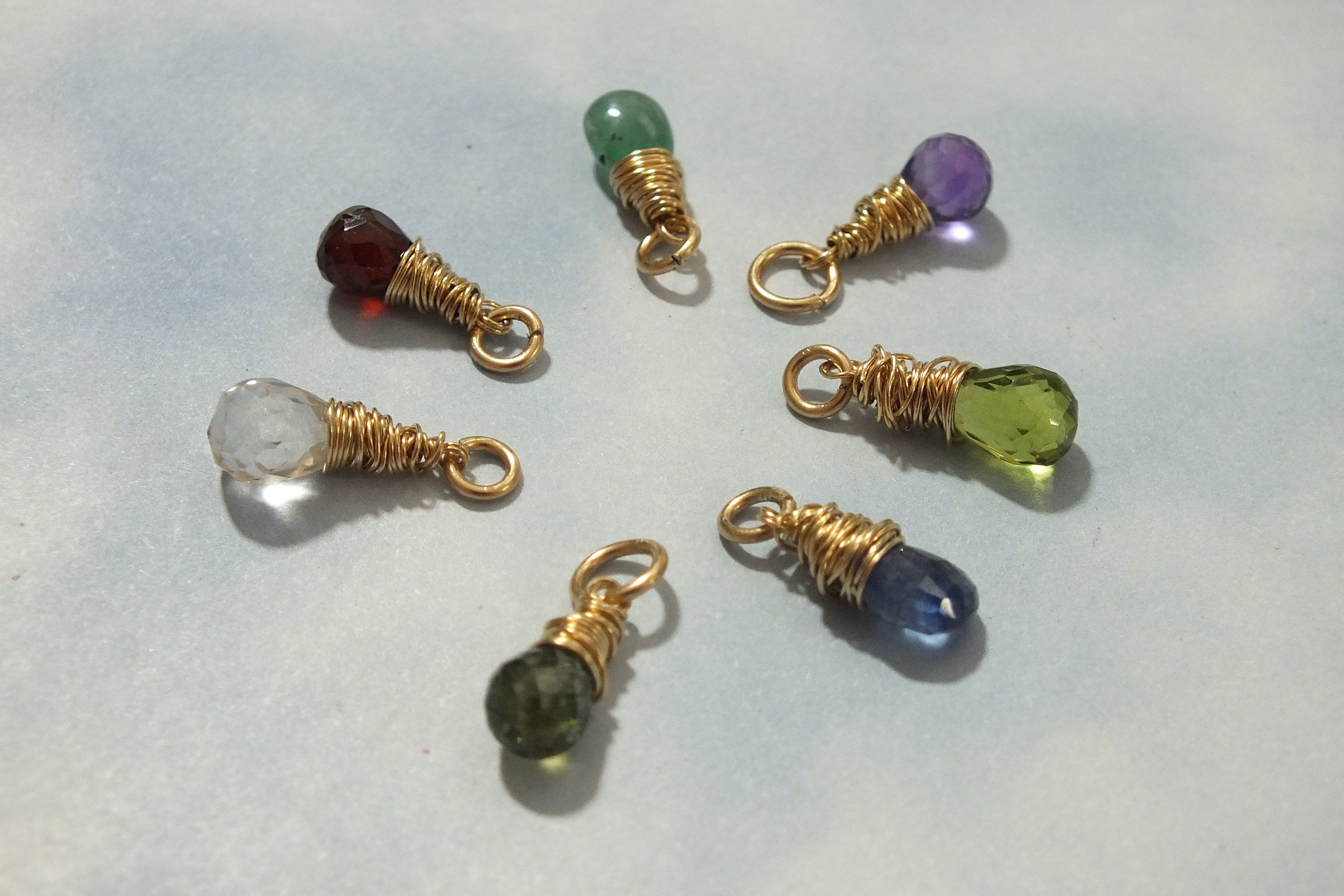 Gold Birthstone Charm, 14k Solid Gold Birthstone Charm to add on Chains and Necklaces, Wire Wrapped Personalized Gemstone