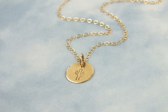 Dainty Cactus Charm Necklace 14k Solid Gold Desert Cactus