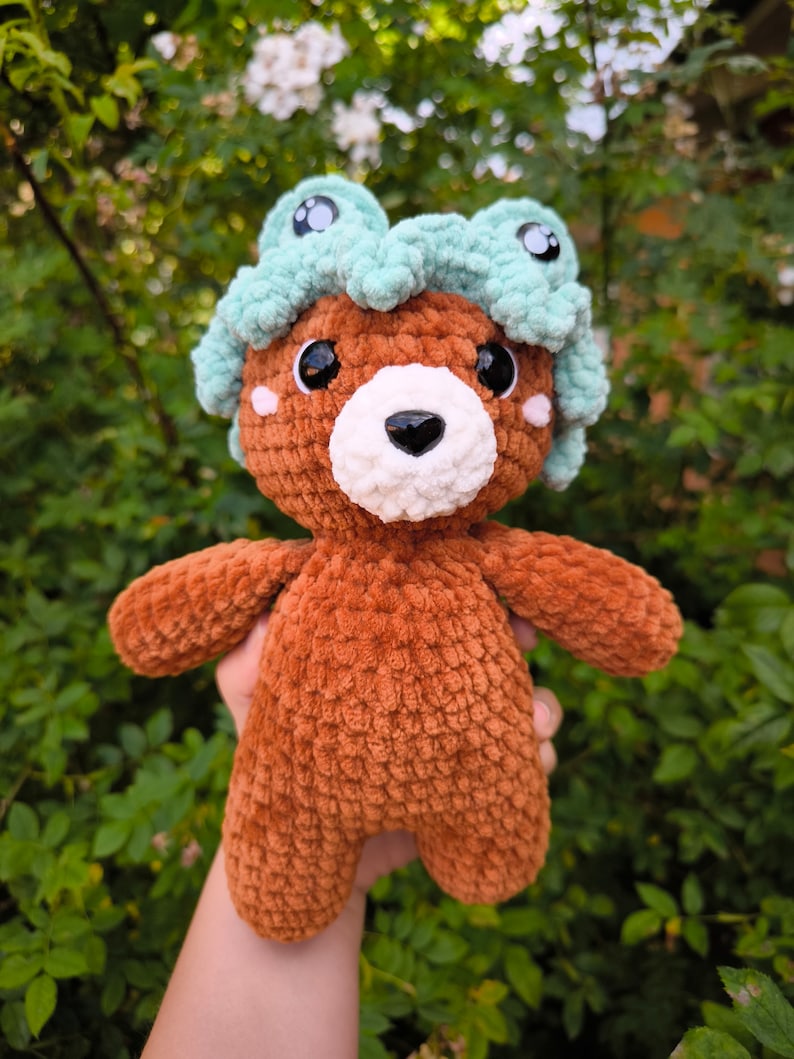 Handmade Crochet Teddy Bear Toy in Beggie Jumpsuit and Pom-Pom Hat