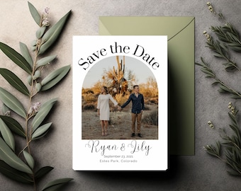 Save the Date with Photo Template, Arch Save the Date, Printable Save the Date, Minimalist Save the Date, Instant Download, Editable