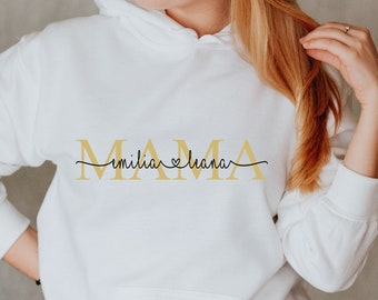 Gepersonaliseerde MAMA Hoodie | MOM sweater met kindernamen & geboortejaar | Cadeau geboorte, aanstaande moeders, babyshower, moederdag