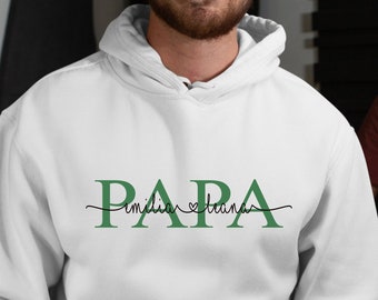 Personalisierter PAPA Hoodie | DAD Sweater mit Kindernamen & Geburtsjahr | Geschenk Geburt, werdende Väter, Babyparty, Vatertag