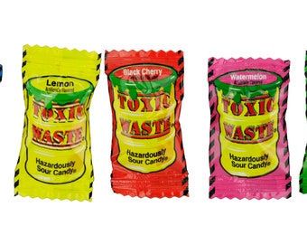 TOXIC WASTE | 1 Pound Bag Assortment of Toxic Waste Sour Candy - 5 Flavors:  Apple, Watermelon, Lemon, Blue Raspberry, and Black Cherry