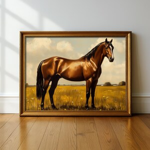 Printable Horse Painting, Horse Portrait Download, Bay Horse Wall Art, Classic Horse Digital Print