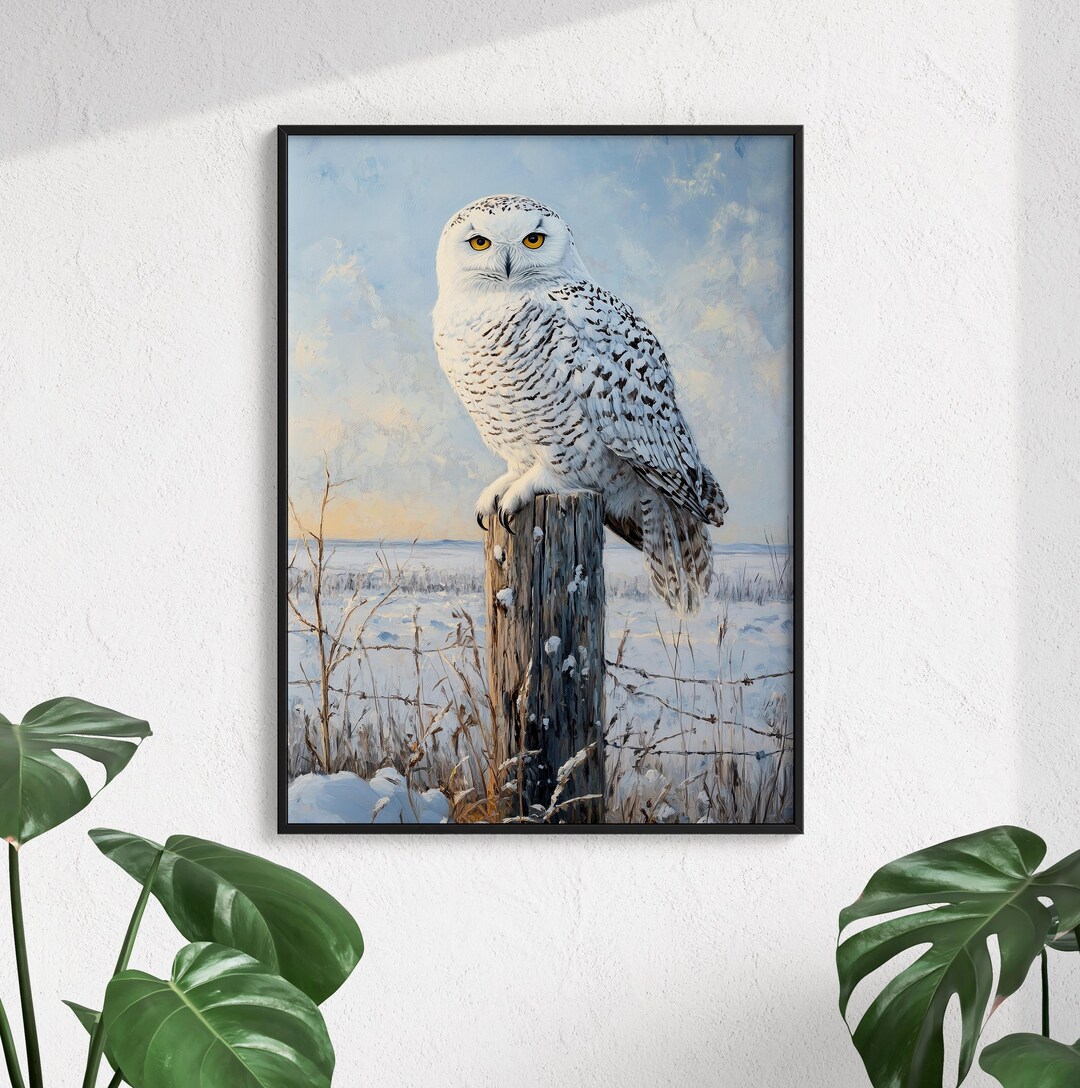 Snowy Owl Printable Wall Art, Rustic Country Décor, Winter Wildlife ...