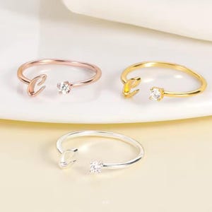 Cute Tiny Rhinestone RINGS For Women, Stainless Steel, LETTER Adjustable Rings, INITIALS A - Z Jewelry