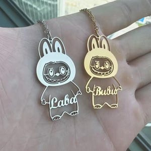 Collar personalizado con nombre de muñeca LABUBU para mujer, cadena de acero inoxidable, regalo de cumpleaños