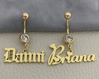 Crystal Name Belly Button Ring