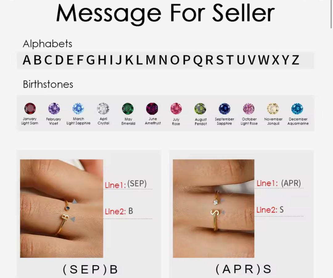 BIRTHSTONE Initial Custom RING, Open End Ring, Stainless Steel NAME ...