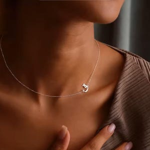 Silver Color Stainless Steel ARABIC Alphabet Letter Sideway NECKLACE For Women, MUSLIM Name Jewelry