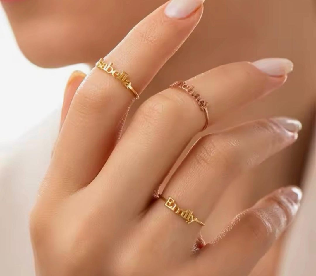 Yfmlm Rigs Custom NAME RING, Family Rings for WOMEN, Personalized Jewelry in Gold ...