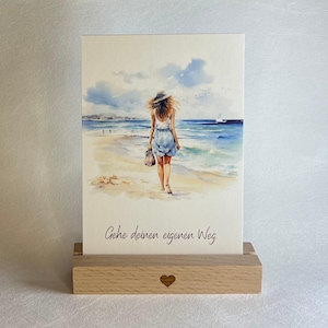 Karte "Strand" - Junge Frau am Strand | Einzelkarte | Postkarte DIN A6 | Mutmachkarte |  Glaubenssätze | Affirmation | Geschenk