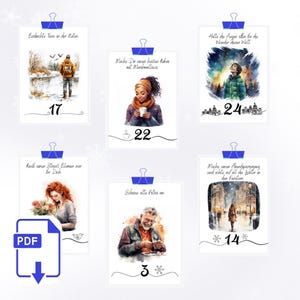 Calendrier de l'Avent PDF avec 24 idées pour la période de Noël à réaliser soi-même - modèle à imprimer, télécharger, amour de soi, soins personnels, pleine conscience