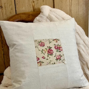 Vintage Rose Cushion, French Linen Pillow, Cottagecore Decor